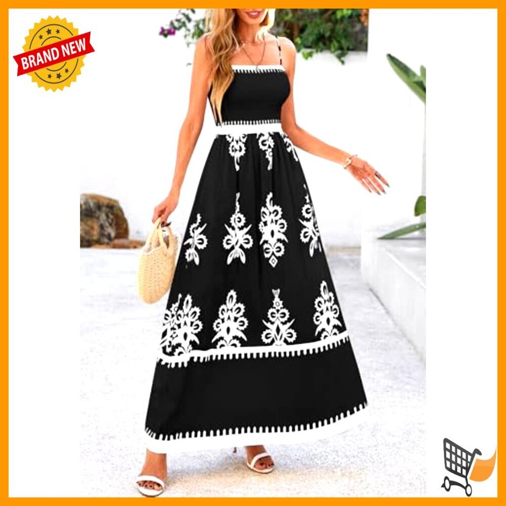 Floral Maxi Dress with Spaghetti Straps Smocked Bodice Pockets - Picture 6 of 7